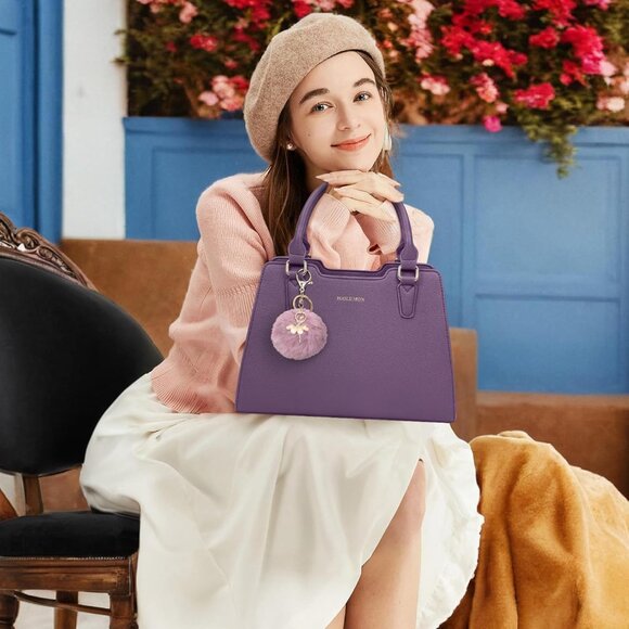 Women Purple PU leather Top-Handle Waterproof Anti Theft Leather Purse Handbag - Picture 2 of 7